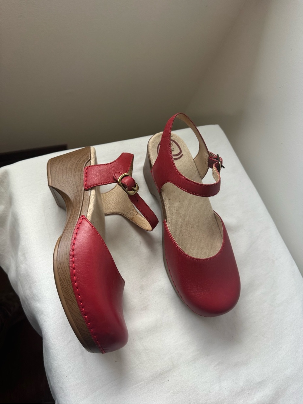 Dansko Sam Mary Jane clogs, featuring a supportive wooden-look wedge heel 39